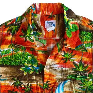 Vintage 1970s Pacific Isle Creations Orange Beach Cotton Hawaiian Shirt Size 3XL